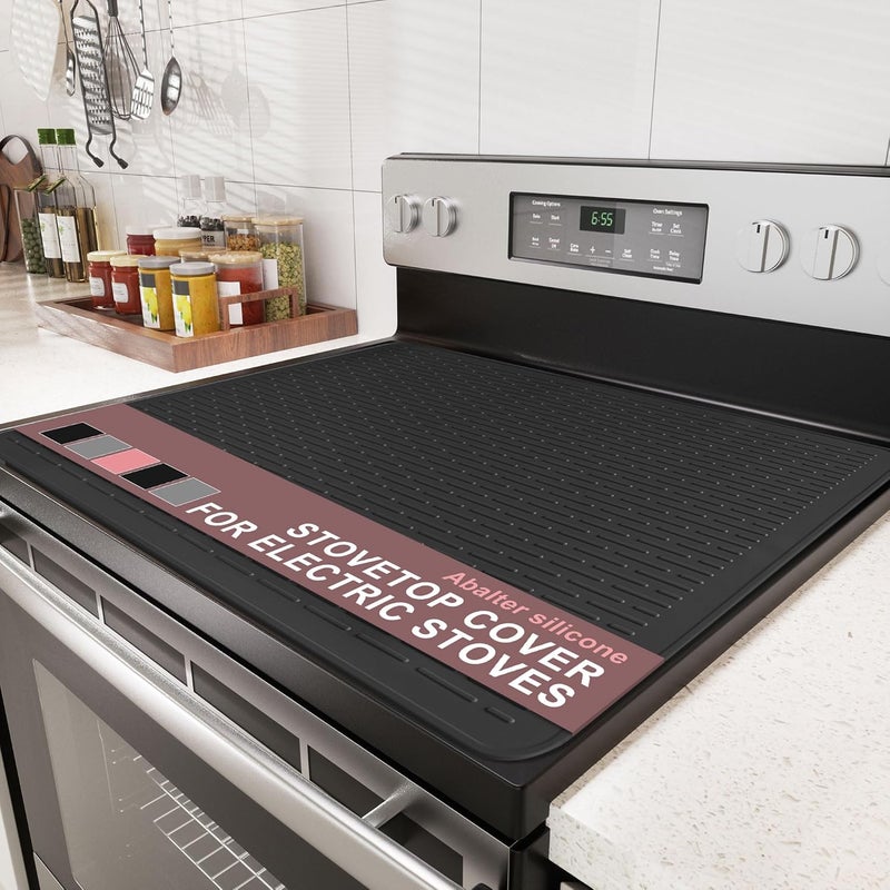 Abalter Stove Top Cover for Electric Stove - Food Grade Ceramic Stove top Cover, Silicone XXL Dish Drying Mat, Glass Cooktop Covers, Flat RV Range top Mats (Black Thickened,30x21) - Image 1